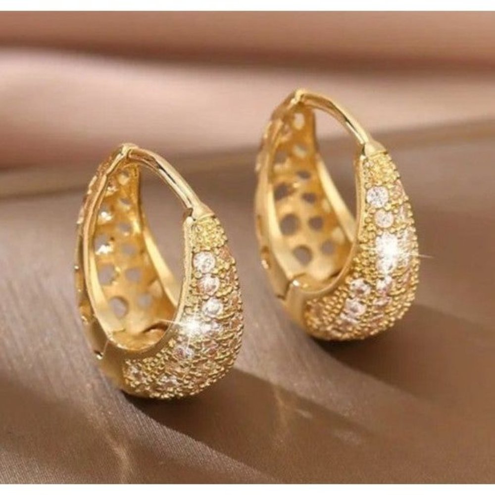 14K Gold Chunky Hoop 2ct Diamond Earrings Womens Oval Hoops Ladies Jewelry 2 ct - Picture 1 of 7